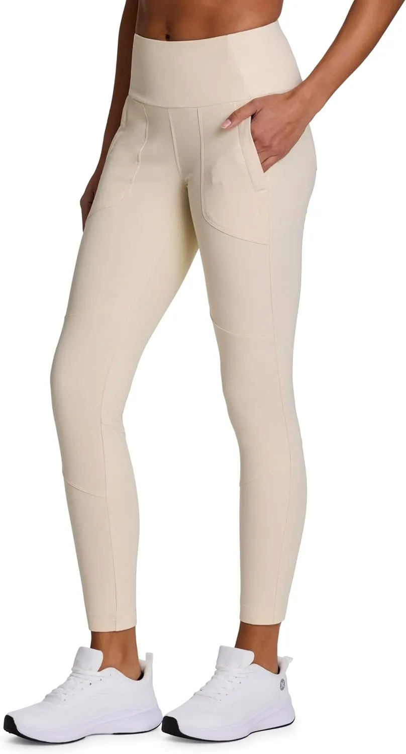 Avalanche Women's Combo Stretch Woven Front Knit Slim Fit Pant with Pockets