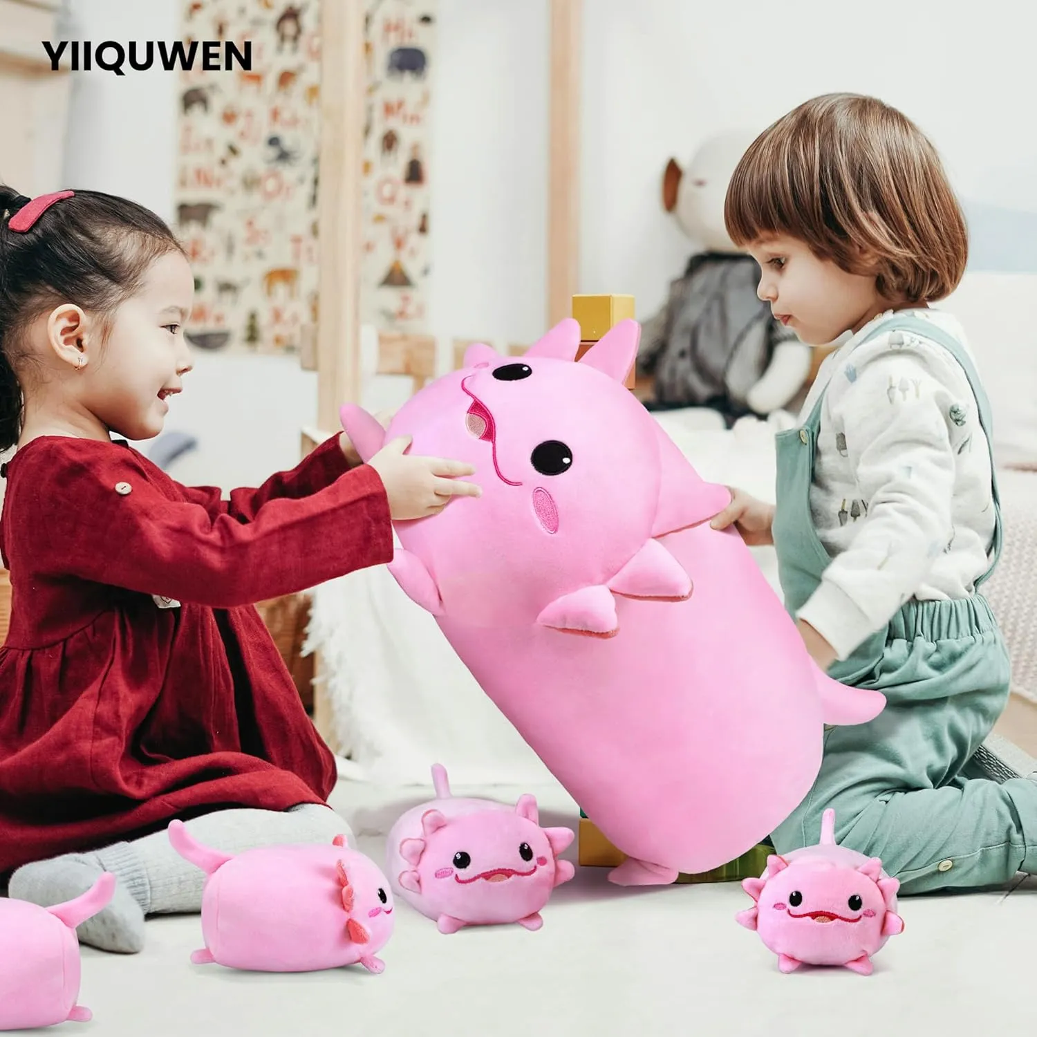 Axolotl Plush Cute Axolotl Stuffed Animal with 4 Baby Soft Pillow Valentine's, Birthday Gift for Girls Boys Kids Decor