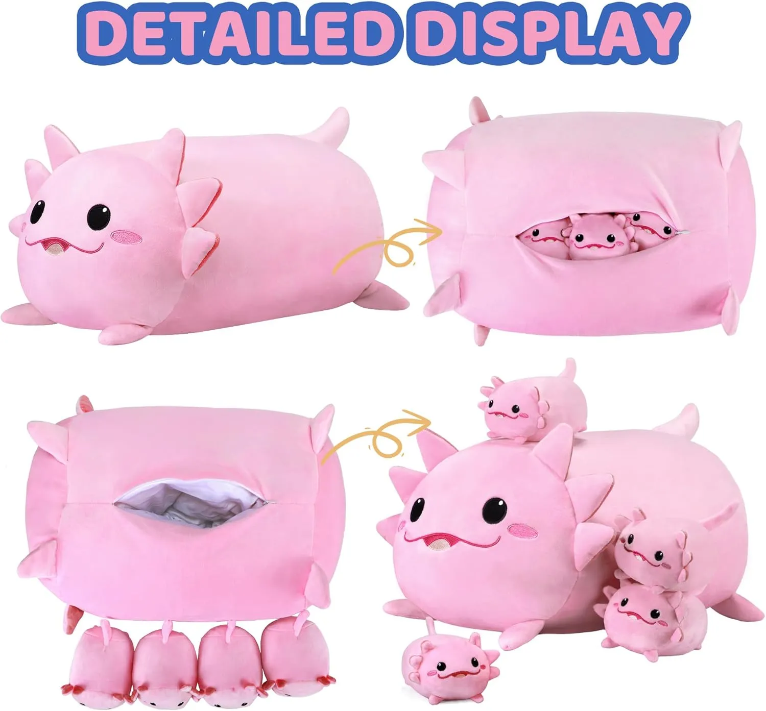 Axolotl Plush Cute Axolotl Stuffed Animal with 4 Baby Soft Pillow Valentine's, Birthday Gift for Girls Boys Kids Decor