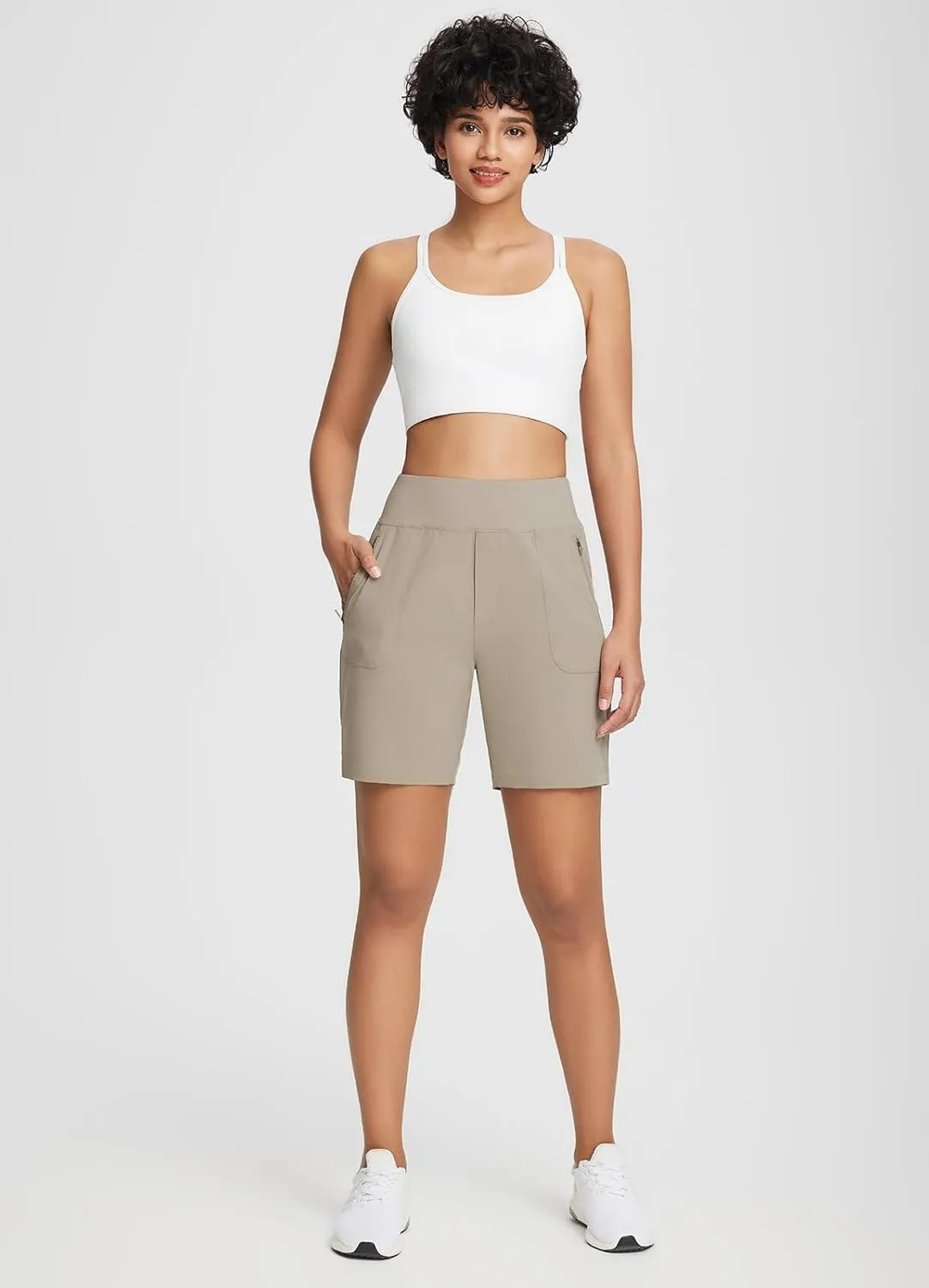 baleaf 7'' Long Athletic Shorts for Women Running High Waisted Quick Dry Workout Bermuda Soft Zipper Pockets UPF 50 