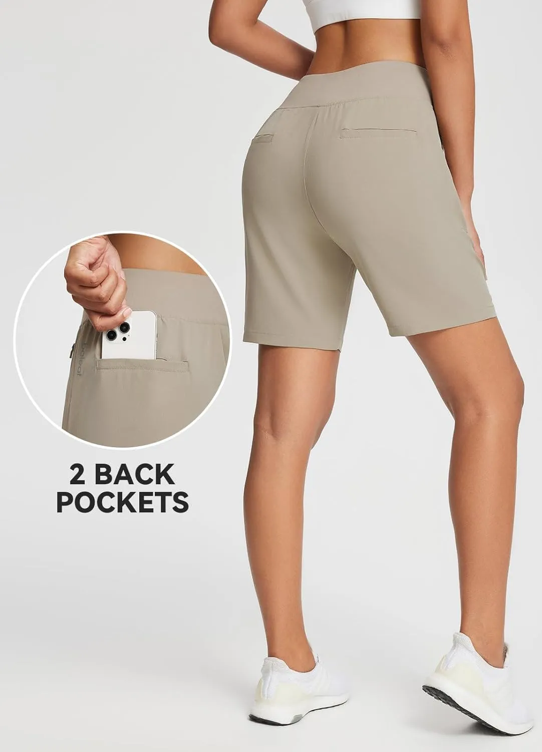 baleaf 7'' Long Athletic Shorts for Women Running High Waisted Quick Dry Workout Bermuda Soft Zipper Pockets UPF 50 