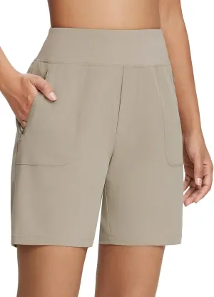 baleaf 7'' Long Athletic Shorts for Women Running High Waisted Quick Dry Workout Bermuda Soft Zipper Pockets UPF 50 