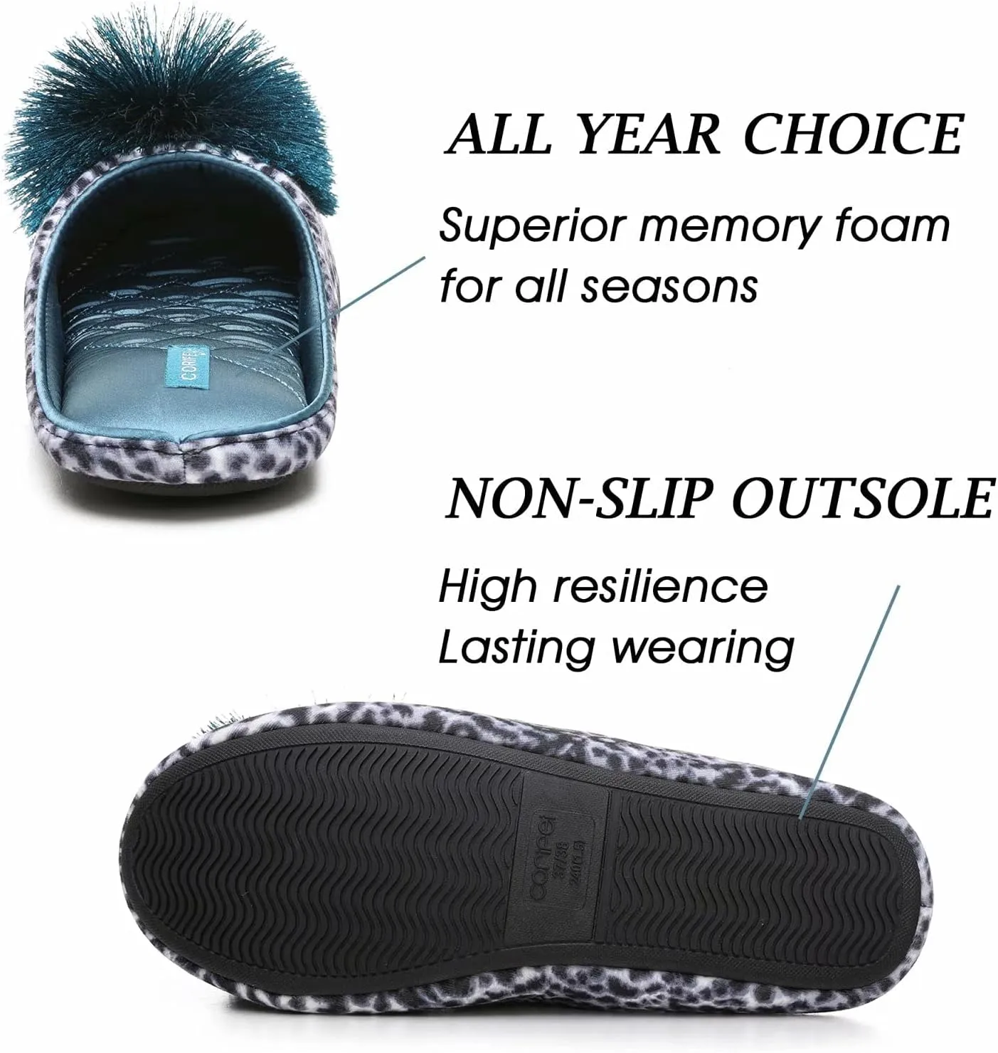 Ballerina Slippers for Women with Pom-pom Soft House Shoes Indoor Slip On with Flexible Rubber Sole