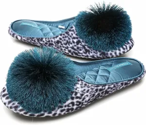 Ballerina Slippers for Women with Pom-pom Soft House Shoes Indoor Slip On with Flexible Rubber Sole