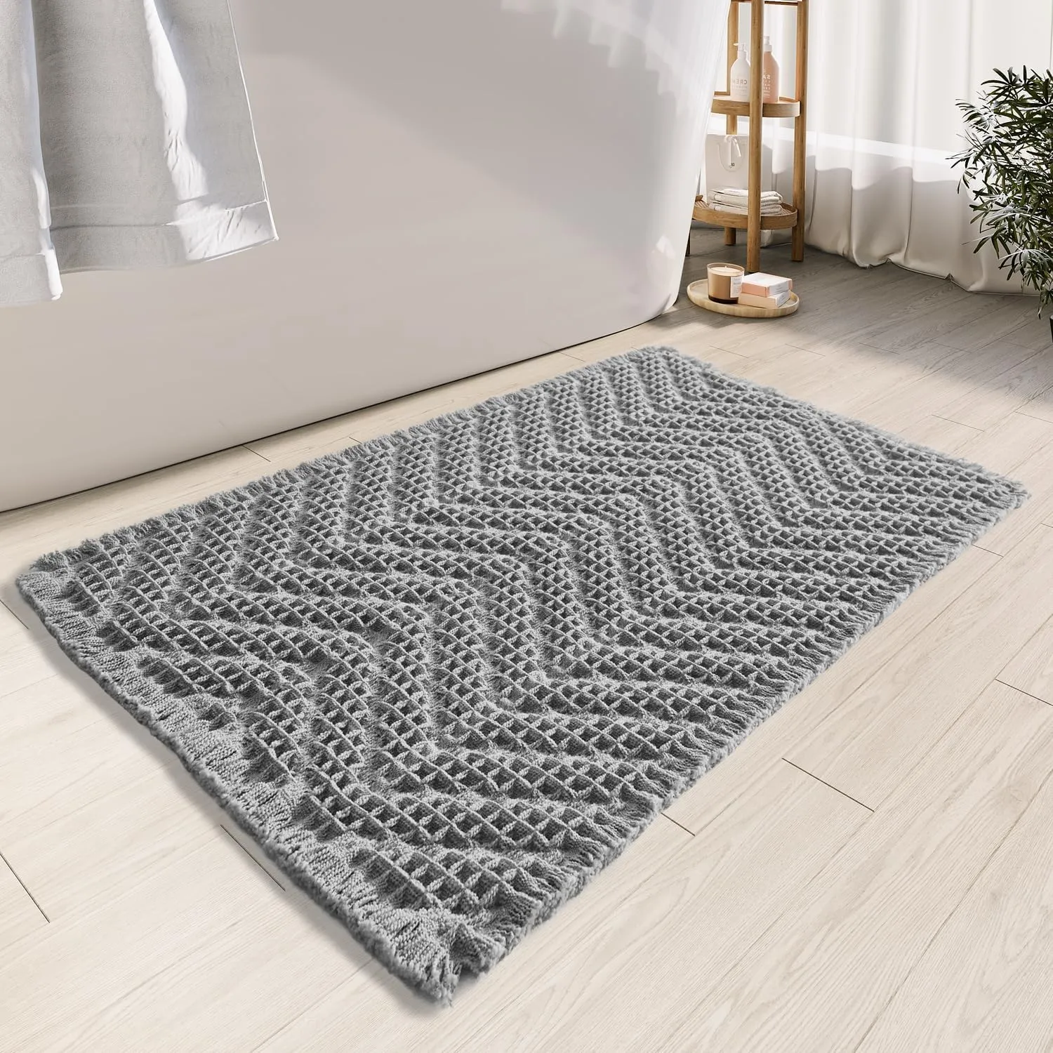 Bathroom Mat, Upgraded Waffle, Super Absorbent Non Slip, Machine Washable, Quick Dry, Ultra Soft, Gray, 24" x 36"