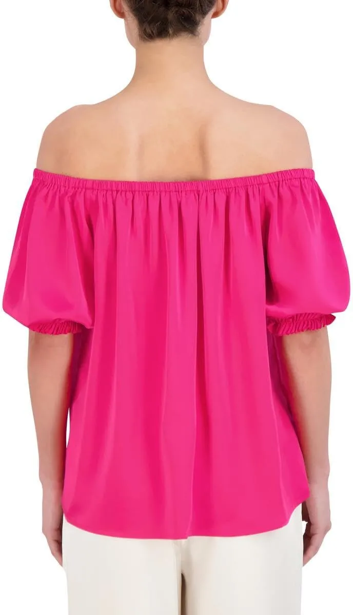 BCBGMAXAZRIA Women's Pullover Off The Shoulder Neck Puff Sleeve Blouse