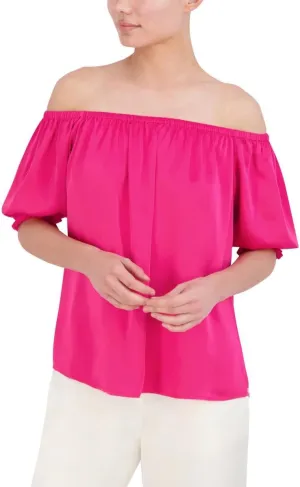BCBGMAXAZRIA Women's Pullover Off The Shoulder Neck Puff Sleeve Blouse