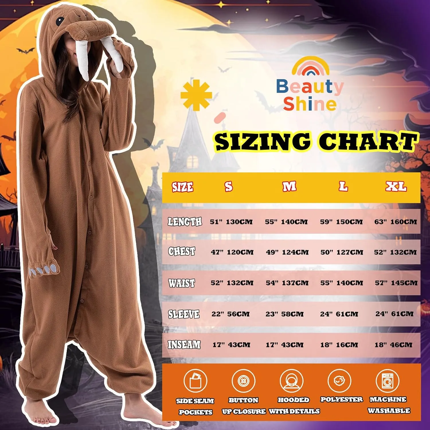 Beauty Shine Unisex Adult Onesie One Piece Pajamas Cosplay Cartoon Costume Halloween Christmas Sleepwear Jumpsuit Homewear