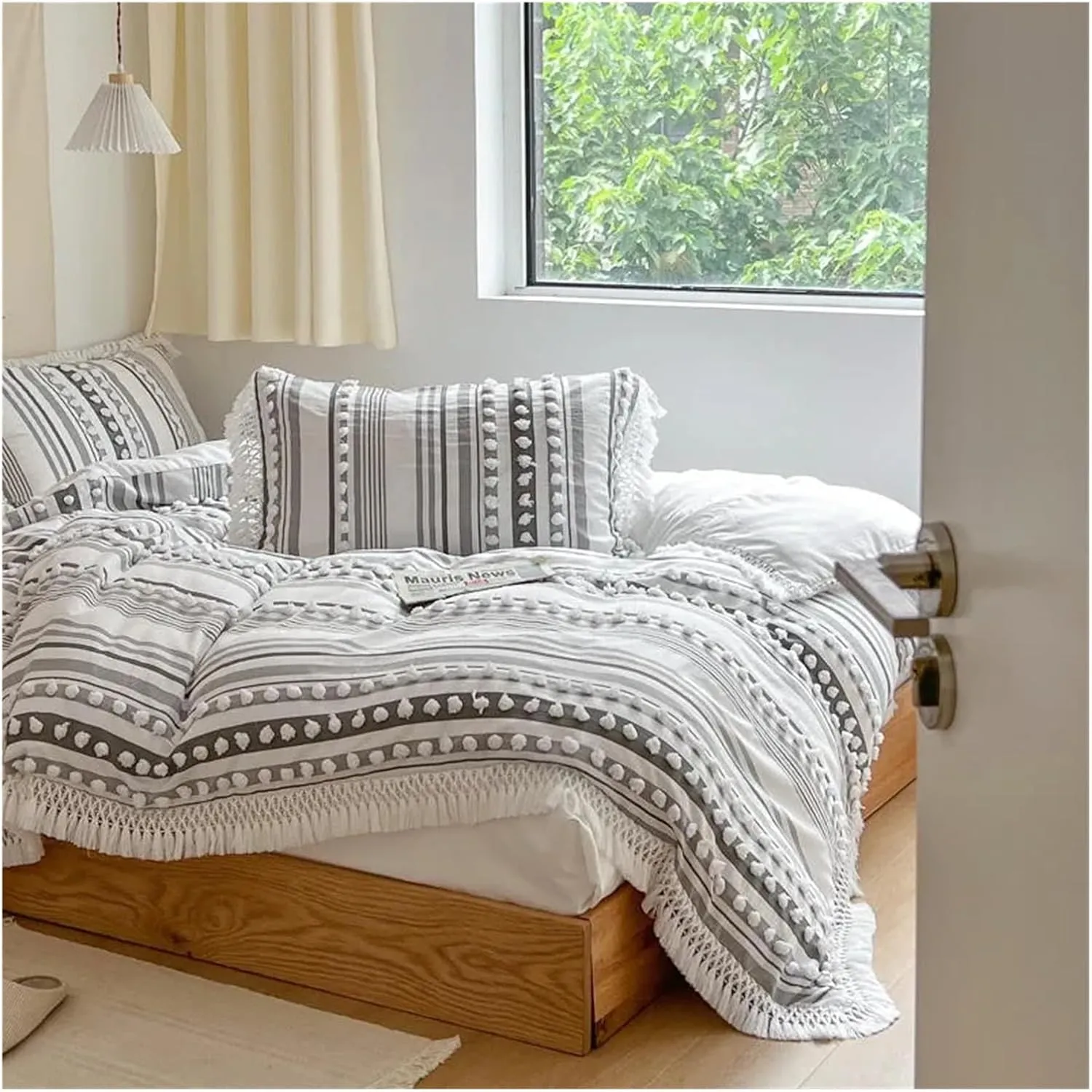 Bed Sheets Set, Soft Cotton Textured Duvet Cover Set with Tassel Fringe Boho Chic Bedding Sets Twin Queen Comforter Cover Bed Sheet Pillowcases(B,Twin)