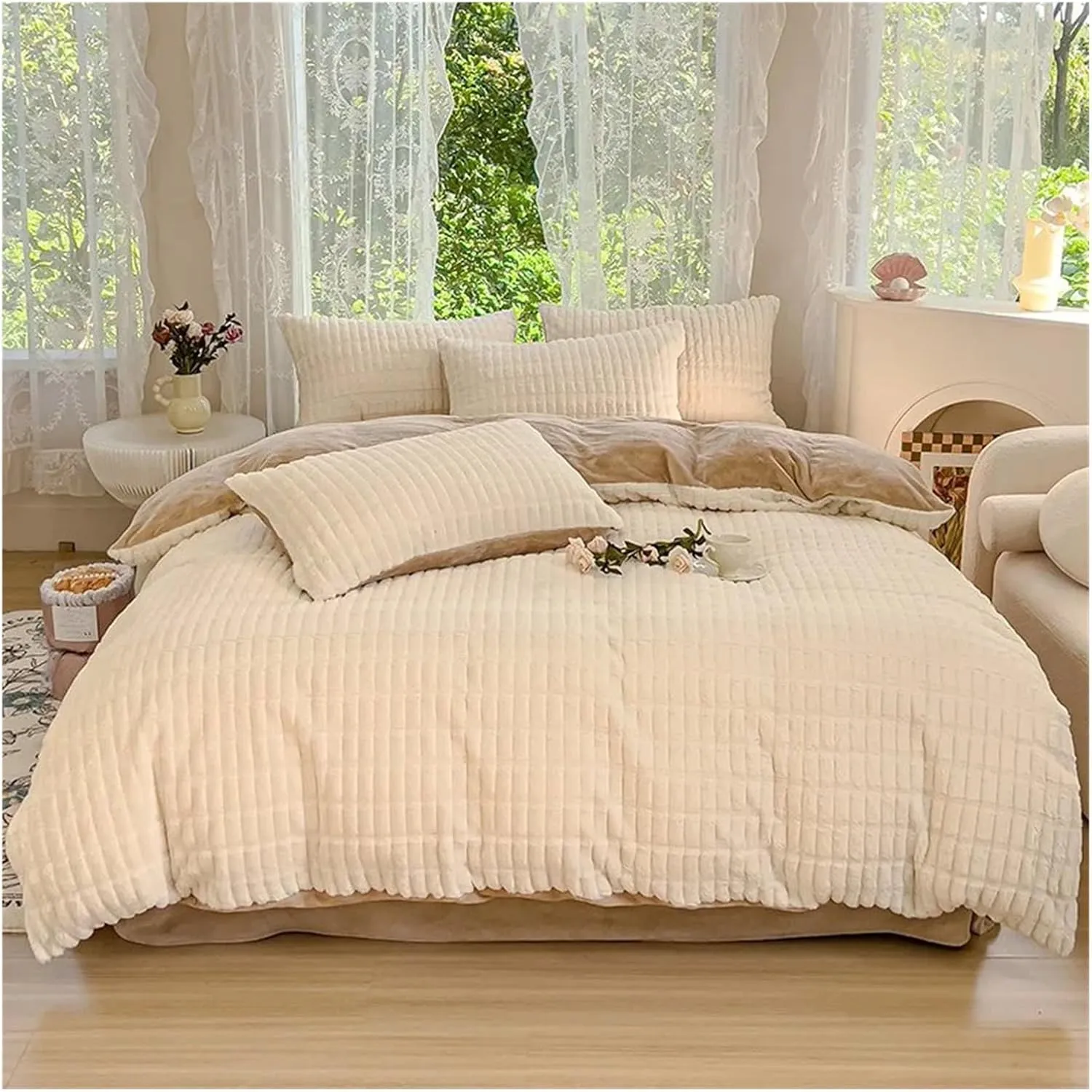 Bedding Sets Soft and Warm Velvet Scrunchy Bedding Winter Plush Duvet Cover Bedspread Pillowcase Set Blanket Sheet Set,Luxury Bed in a Bag (B Twin)