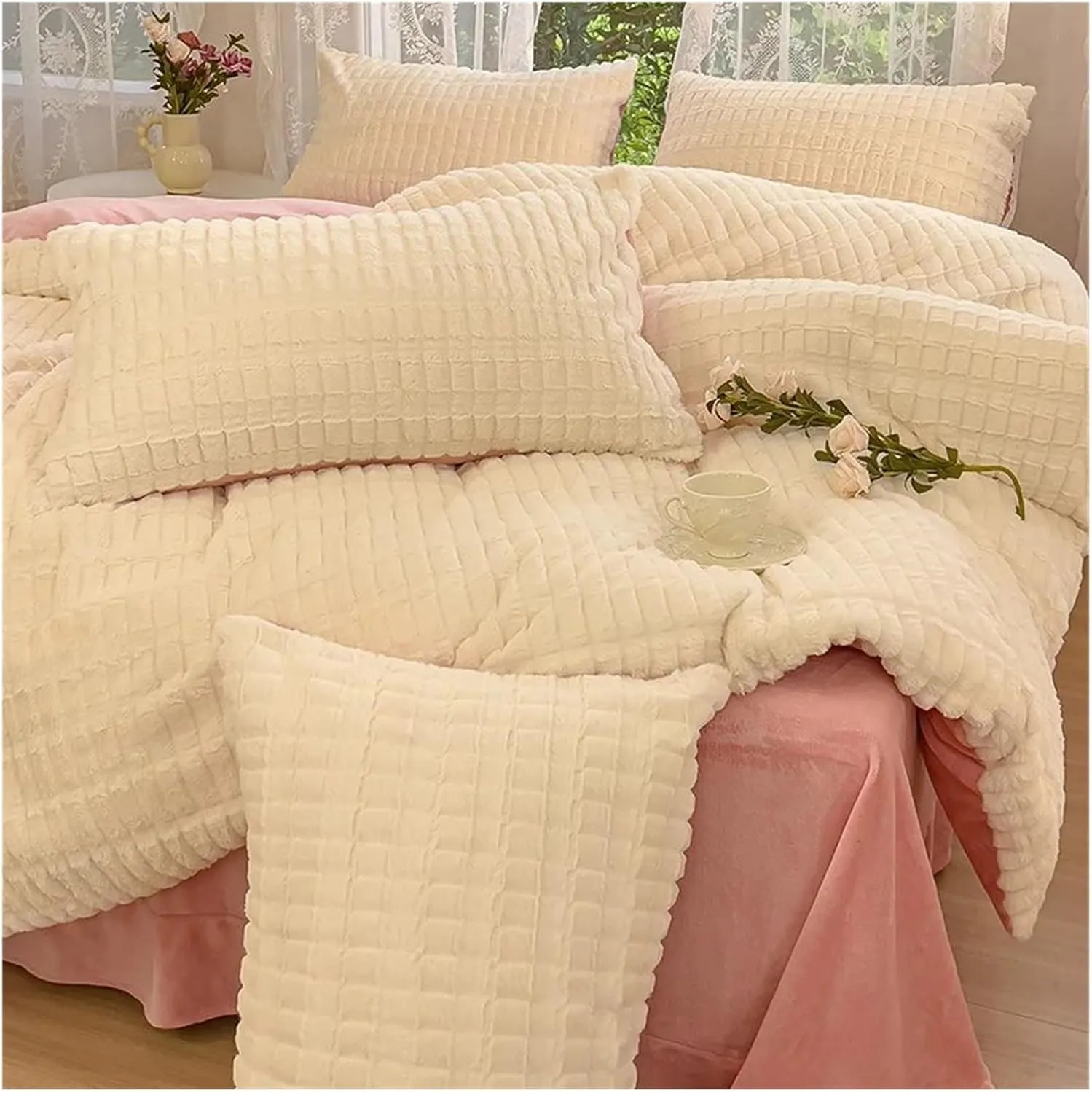 Bedding Sets Soft and Warm Velvet Scrunchy Bedding Winter Plush Duvet Cover Bedspread Pillowcase Set Blanket Sheet Set,Luxury Bed in a Bag (B Twin)