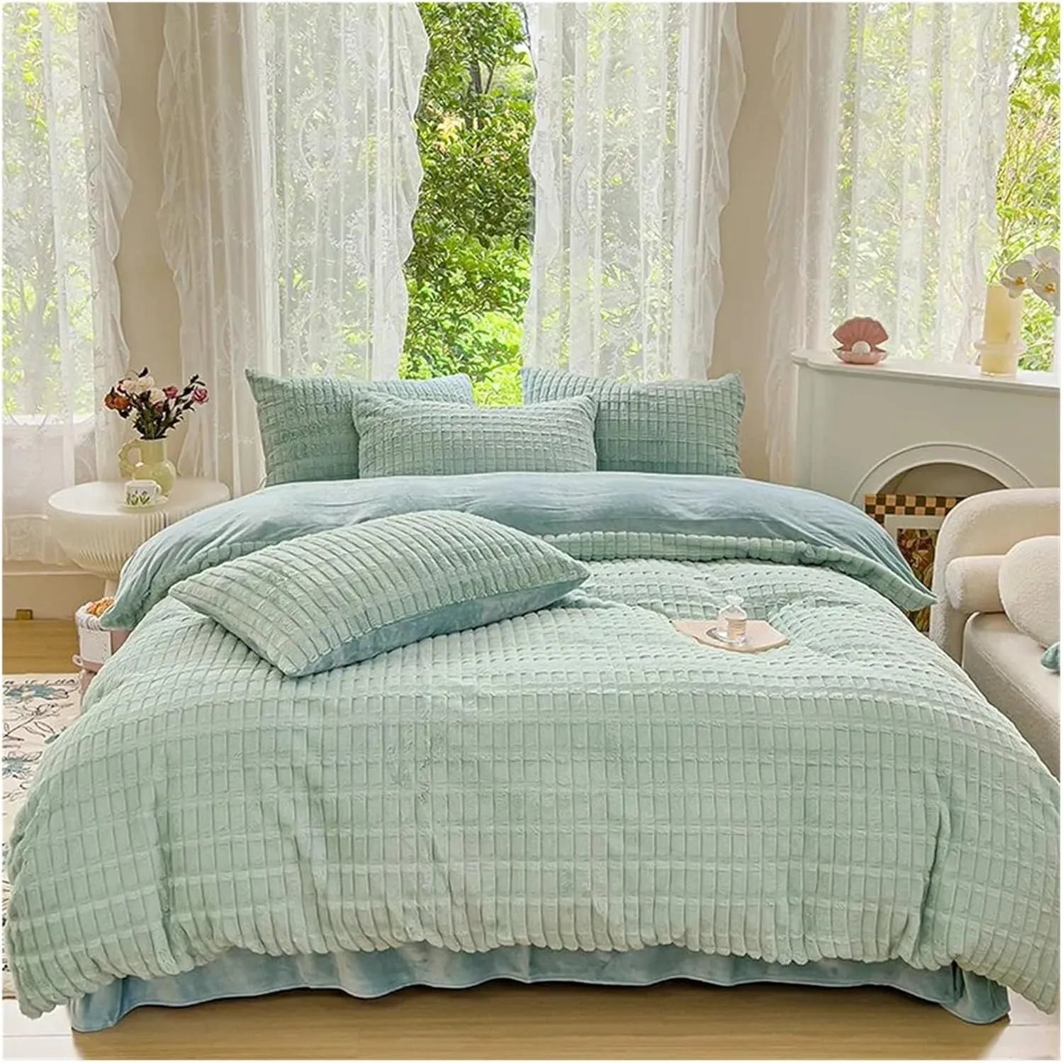 Bedding Sets Soft and Warm Velvet Scrunchy Bedding Winter Plush Duvet Cover Bedspread Pillowcase Set Blanket Sheet Set,Luxury Bed in a Bag (B Twin)