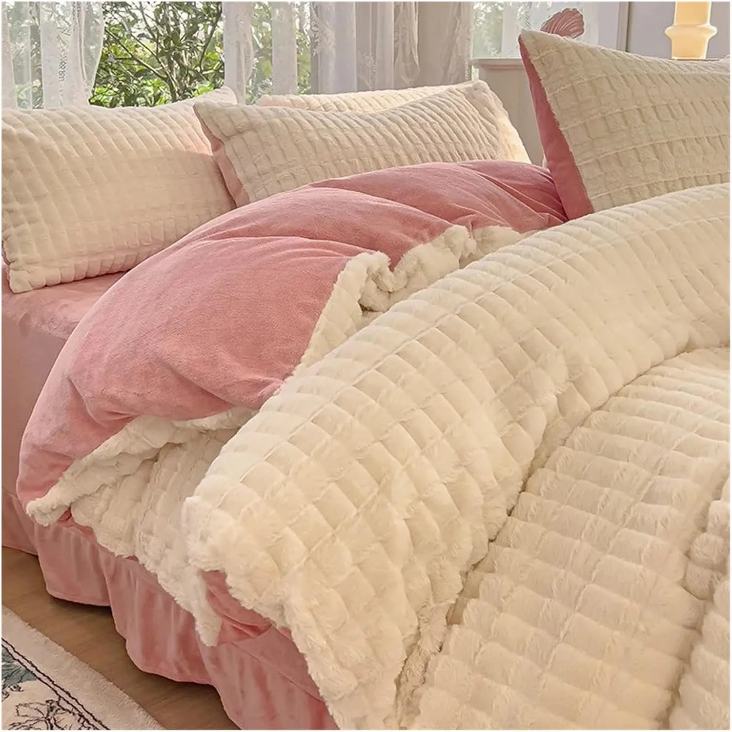 Bedding Sets Soft and Warm Velvet Scrunchy Bedding Winter Plush Duvet Cover Bedspread Pillowcase Set Blanket Sheet Set,Luxury Bed in a Bag (B Twin)