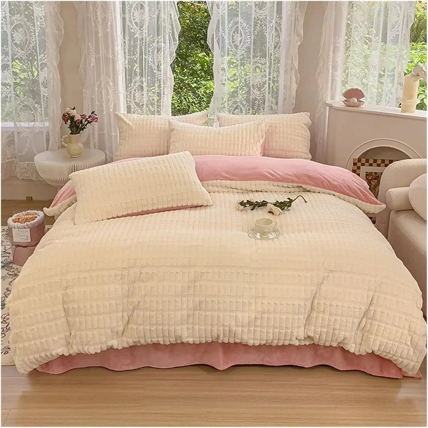 Bedding Sets Soft and Warm Velvet Scrunchy Bedding Winter Plush Duvet Cover Bedspread Pillowcase Set Blanket Sheet Set,Luxury Bed in a Bag (B Twin)