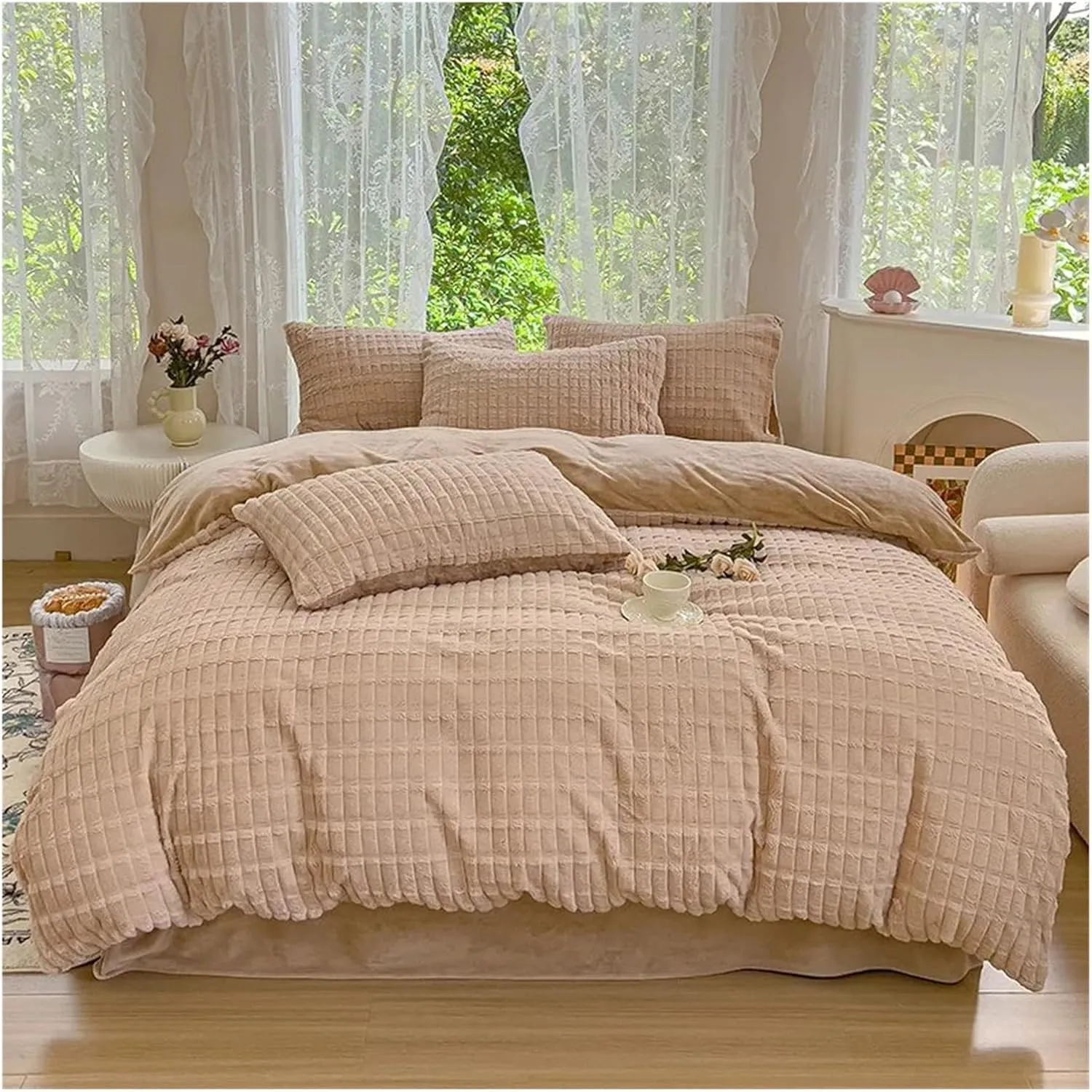 Bedding Sets Soft and Warm Velvet Scrunchy Bedding Winter Plush Duvet Cover Bedspread Pillowcase Set Blanket Sheet Set,Luxury Bed in a Bag (B Twin)