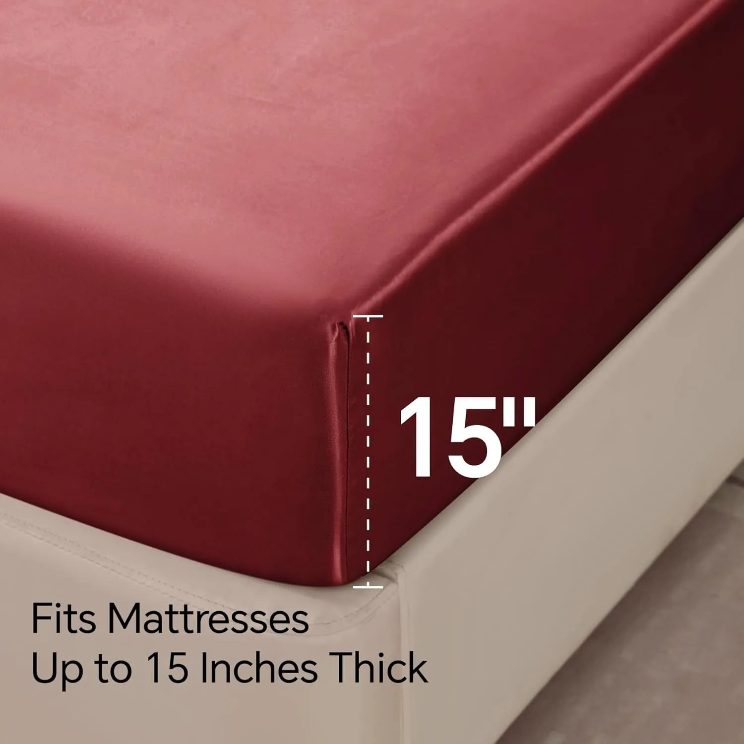 BEDELITE Satin Sheets Queen Size Bed Set, Luxury Soft Burgundy Silky Sheets for Hair and Skin, Similar to Silk Bed Sheets Set 4 Pieces （1 Deep Pocket Fitted Sheet, 1 Flat Sheet, and 2 Pillowcases）