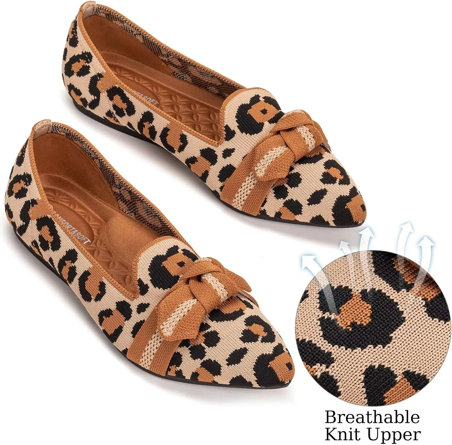 BEJINASH Women's Loafer Flats Casual Knit Fabric Lightweight Dressy Shoes Washable Elegant Pointed-Toe lace-up Bow Shoes Comfortable Ballet Shoes for Women Perfect for Daily