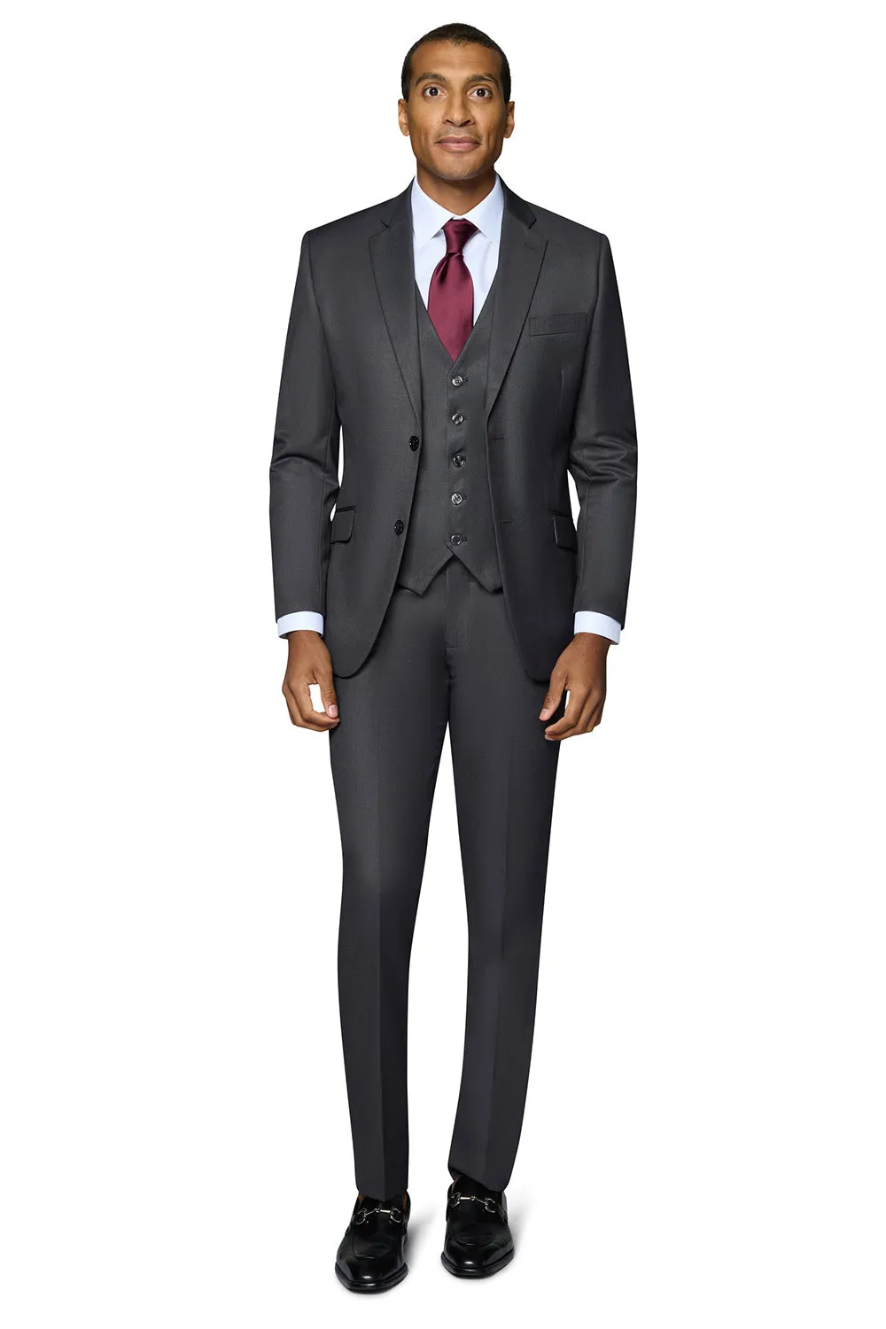 Bergamo Orange Vested Solid Charcoal Slim Fit