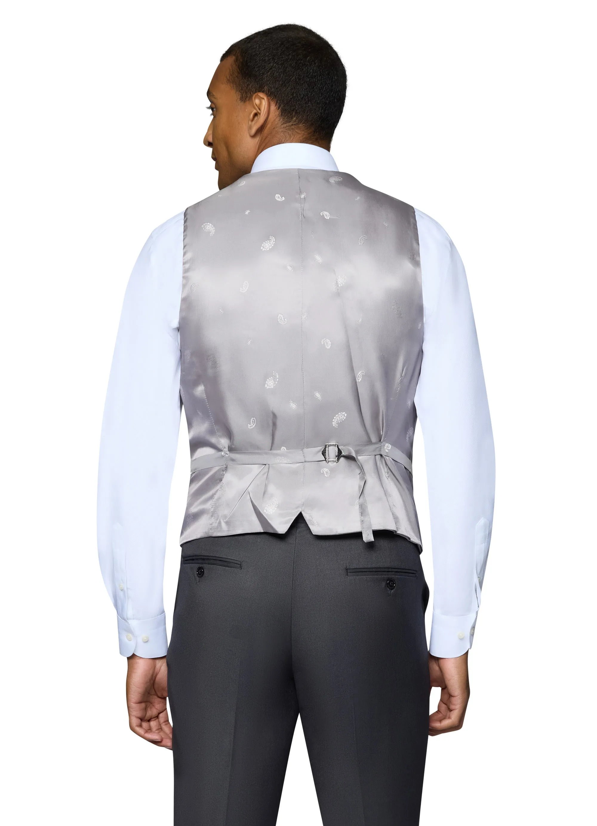 Bergamo Orange Vested Solid Charcoal Slim Fit