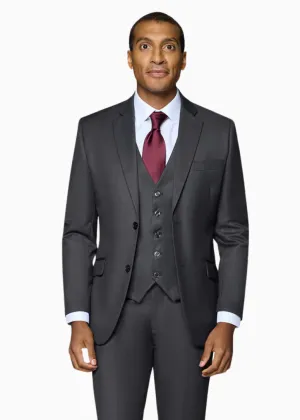 Bergamo Orange Vested Solid Charcoal Slim Fit