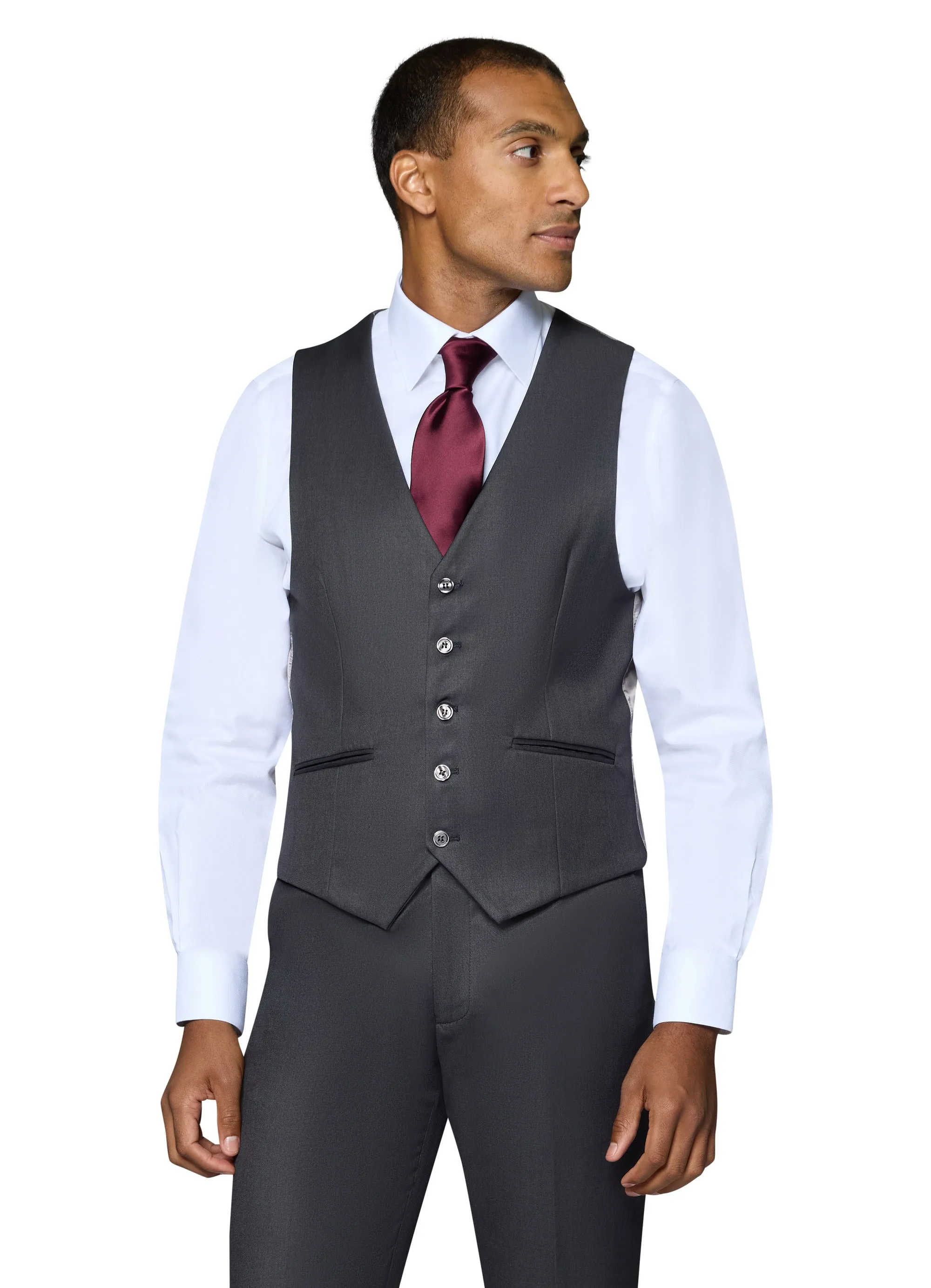 Bergamo Orange Vested Solid Charcoal Slim Fit