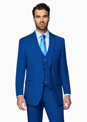 Bergamo Orange Vested Solid French Blue Slim Fit