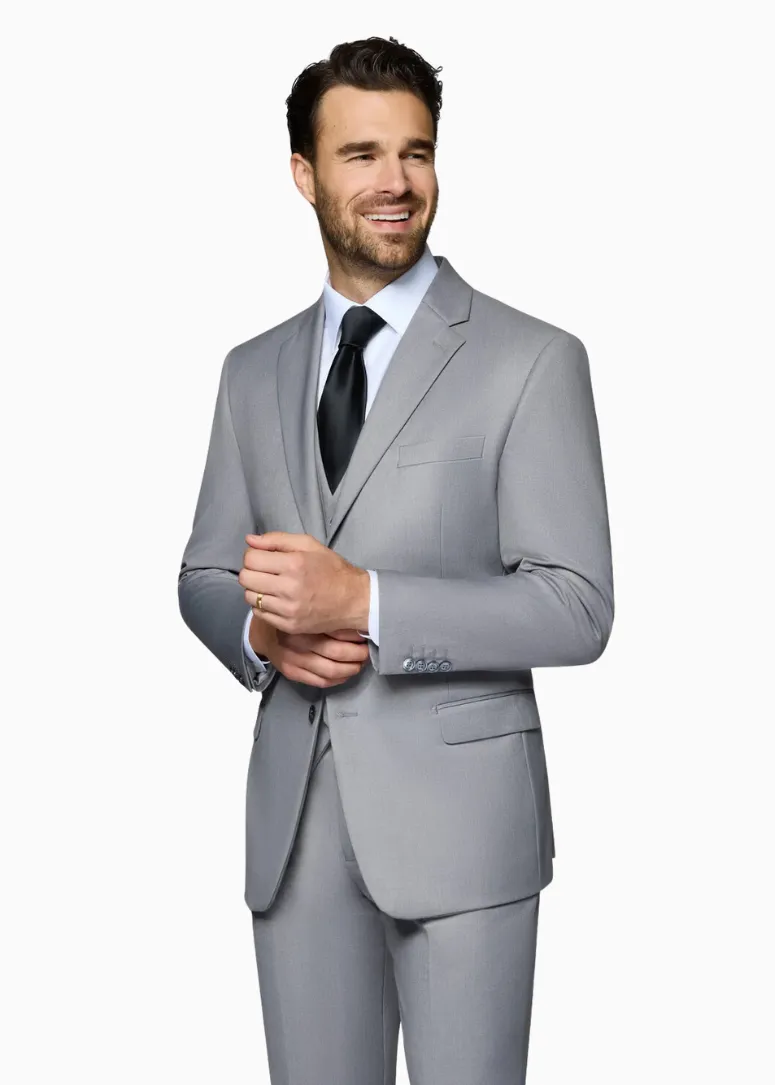 Bergamo Orange Vested Solid Light Grey Slim Fit