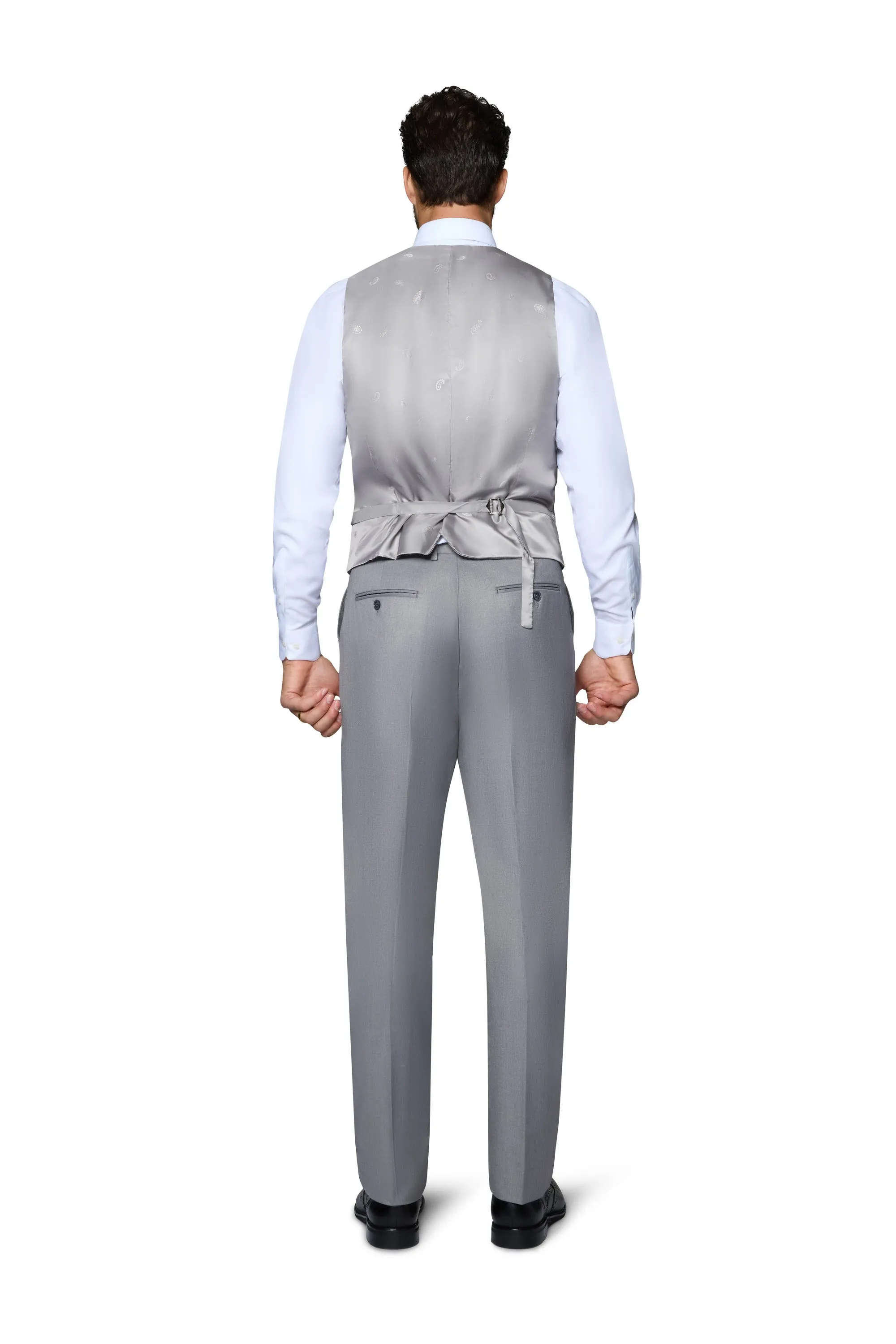 Bergamo Orange Vested Solid Light Grey Slim Fit