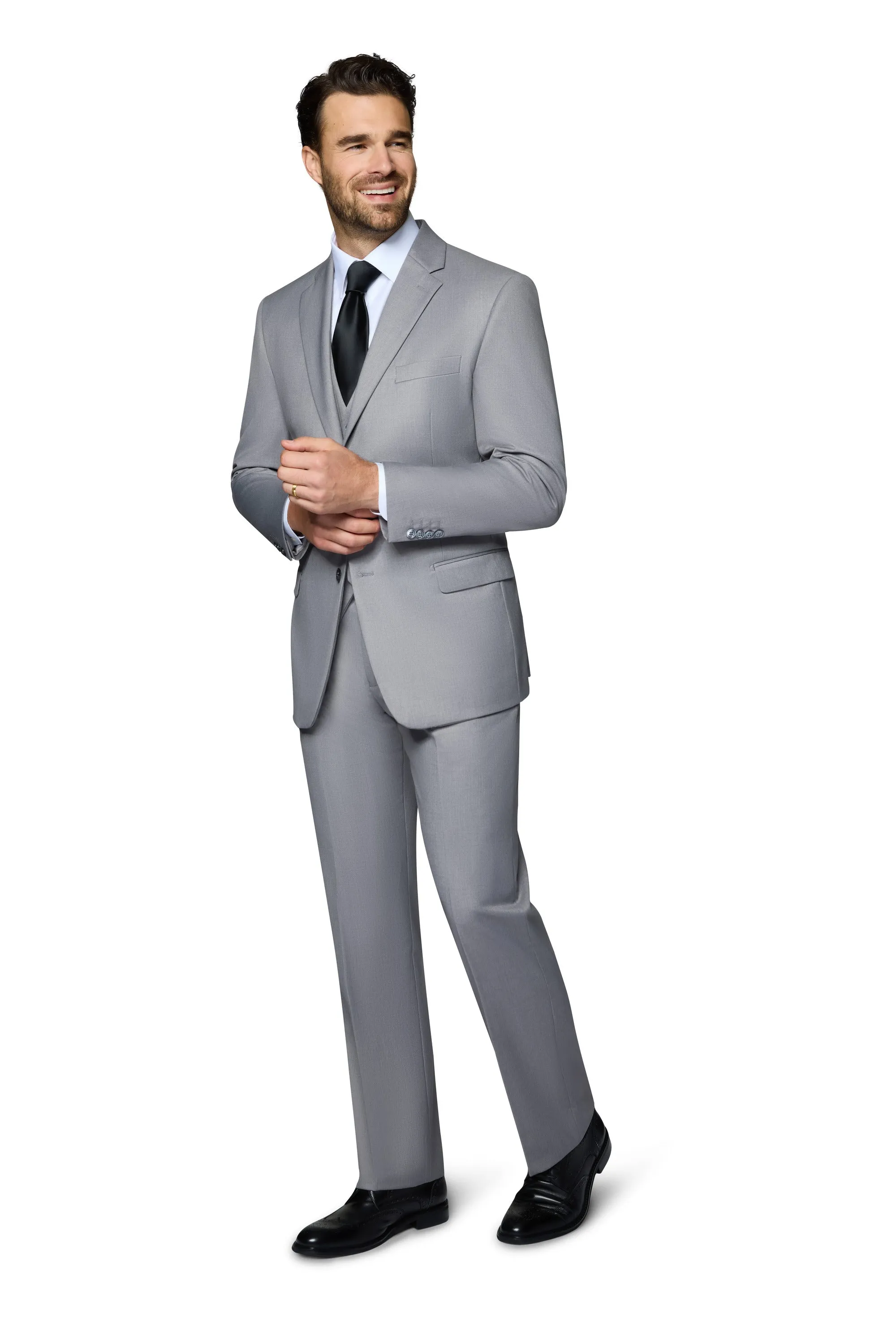 Bergamo Orange Vested Solid Light Grey Slim Fit