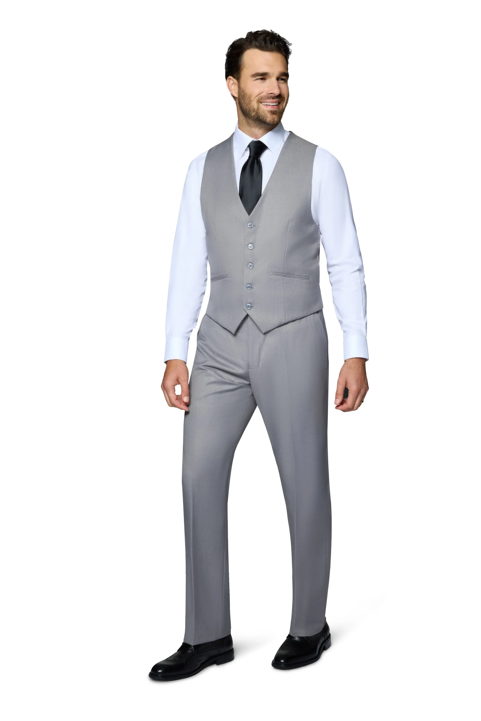 Bergamo Orange Vested Solid Light Grey Slim Fit