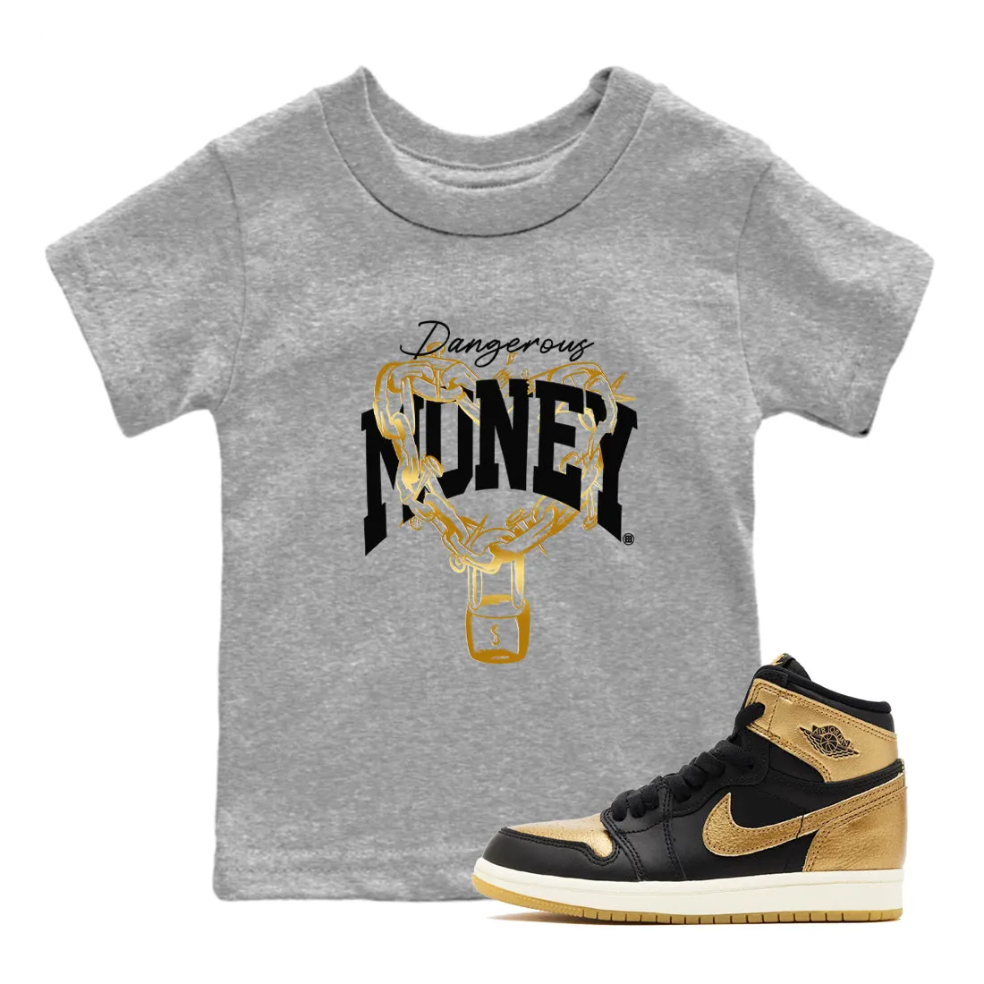 Best variety Kids Limited supply Air SNRT Gold Dangerous Tees - 1 Money Sneaker Black Jordan Metallic