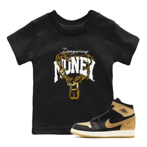 Best variety Kids Limited supply Air SNRT Gold Dangerous Tees - 1 Money Sneaker Black Jordan Metallic