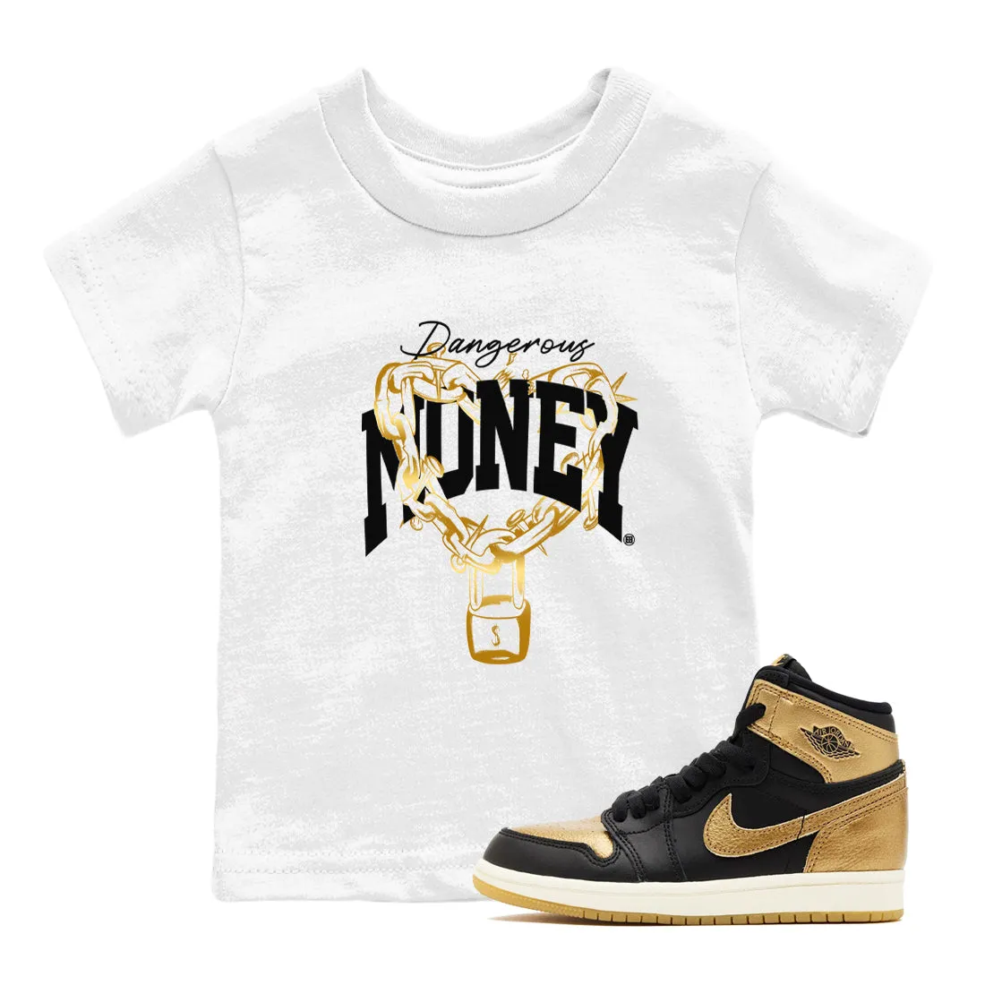 Best variety Kids Limited supply Air SNRT Gold Dangerous Tees - 1 Money Sneaker Black Jordan Metallic