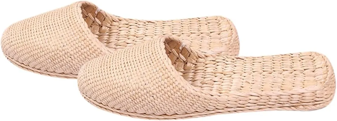 BESTYASH Mens Lightweight Summer Slippers Breathable Straw Sandals Fashionable Knitting Home Slippers Summer