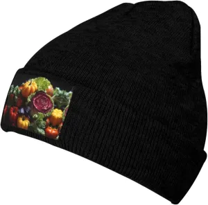 Black Knit Hat Cap Fresh Cabbage Pattern Soft Good Elasticity Suitable for Outdoor Sports