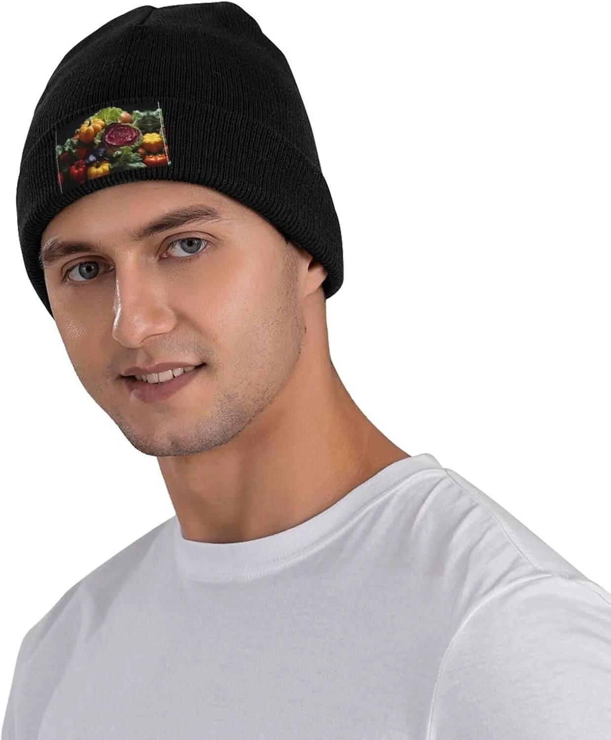 Black Knit Hat Cap Fresh Cabbage Pattern Soft Good Elasticity Suitable for Outdoor Sports