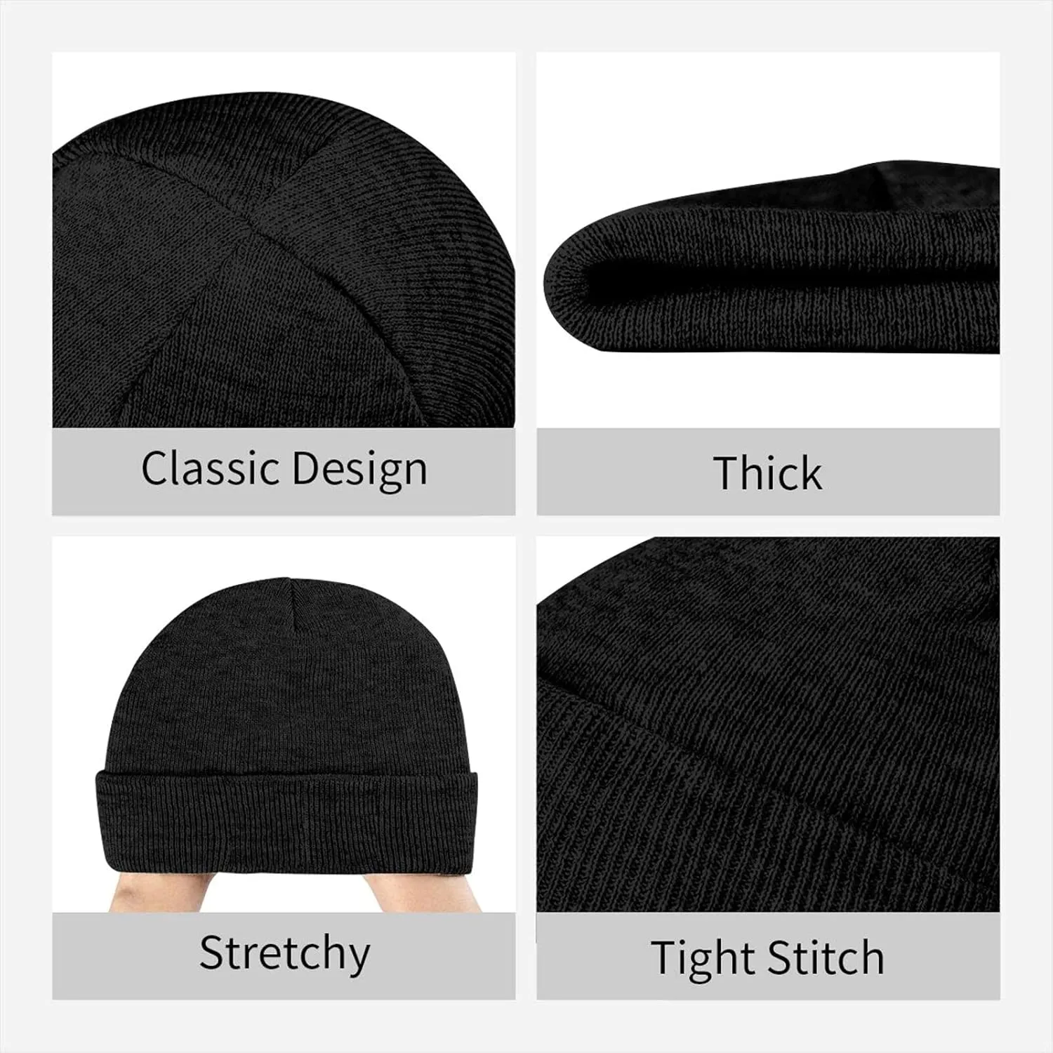 Black Knit Hat Cap Fresh Cabbage Pattern Soft Good Elasticity Suitable for Outdoor Sports