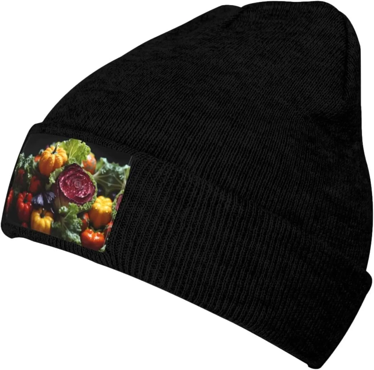 Black Knit Hat Cap Fresh Cabbage Pattern Soft Good Elasticity Suitable for Outdoor Sports