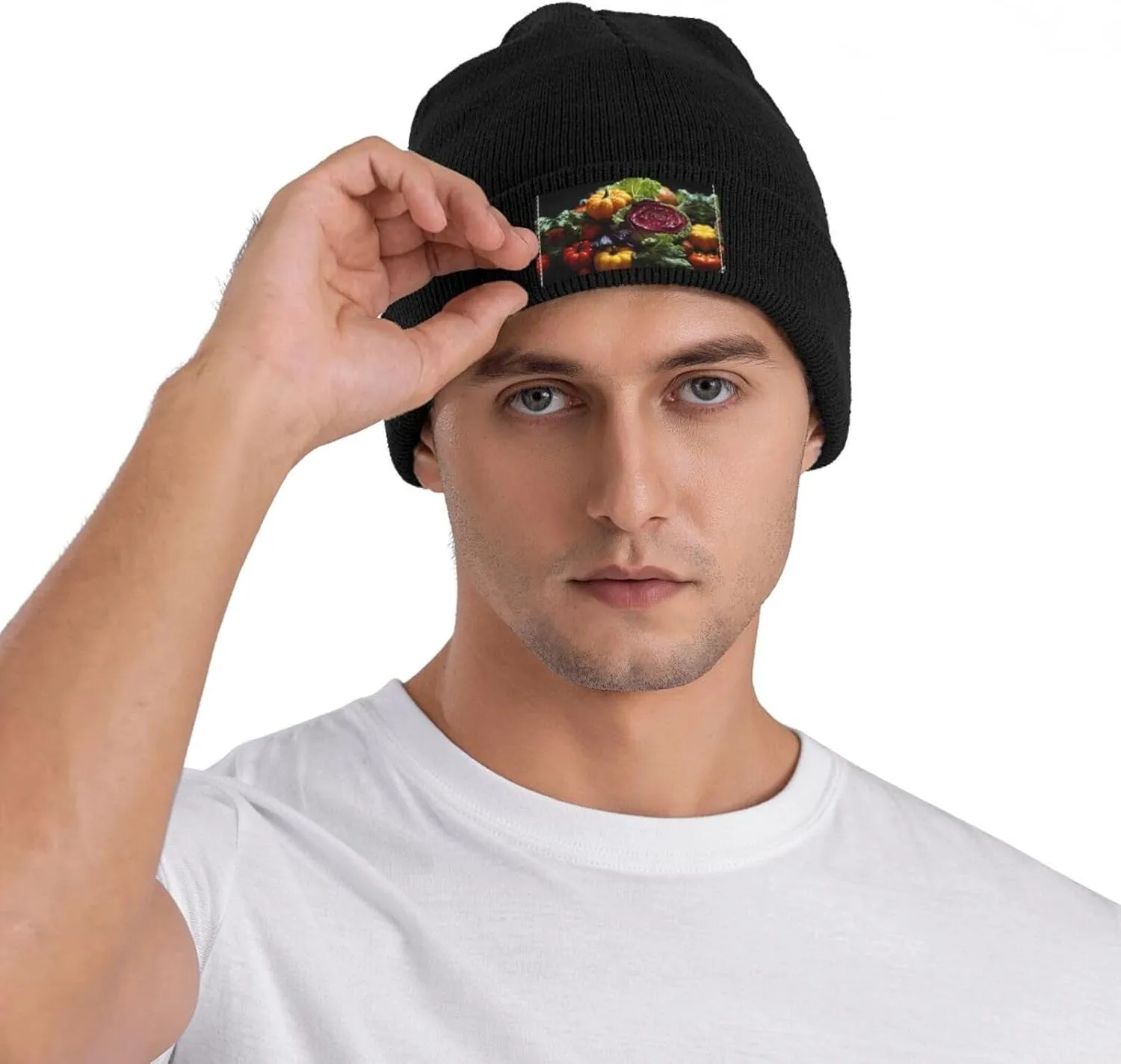 Black Knit Hat Cap Fresh Cabbage Pattern Soft Good Elasticity Suitable for Outdoor Sports