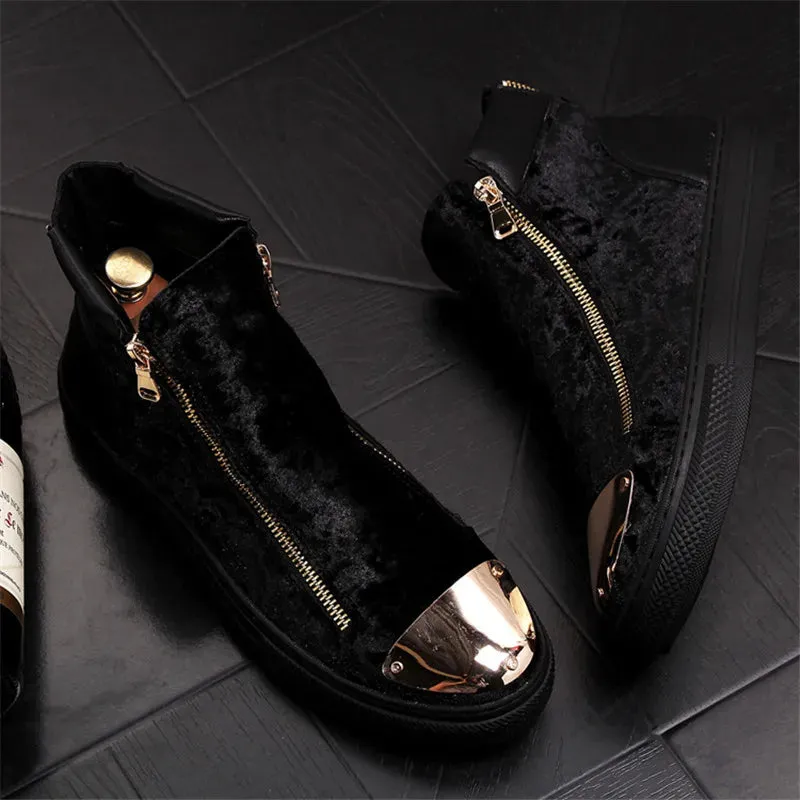 Black Red Blue Flock Hip-Hop High-Top Sneakers