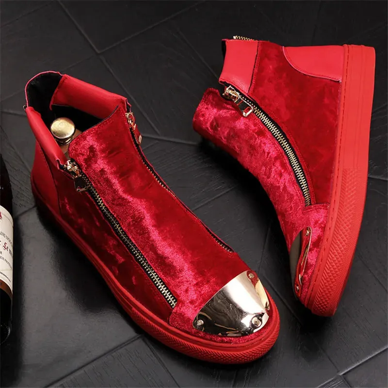 Black Red Blue Flock Hip-Hop High-Top Sneakers