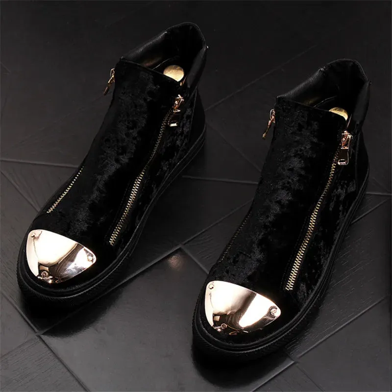 Black Red Blue Flock Hip-Hop High-Top Sneakers