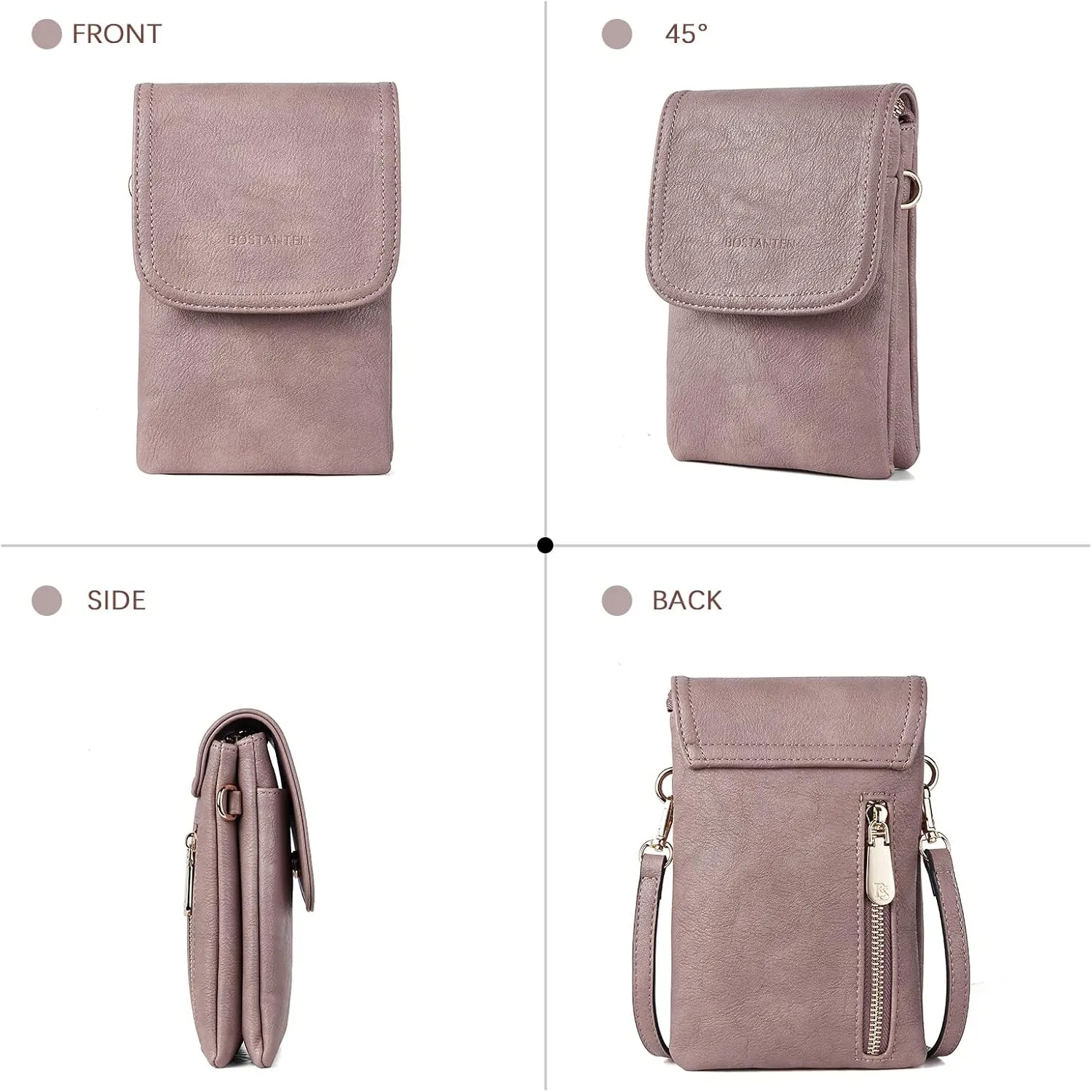 BOSTANTEN Vegan Leather Small Crossbody Bags for Women Designer Cell Phone Bag Wallet Purses Adjustable Strap