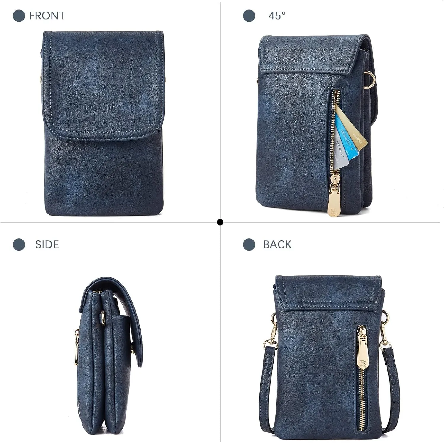 BOSTANTEN Vegan Leather Small Crossbody Bags for Women Designer Cell Phone Bag Wallet Purses Adjustable Strap