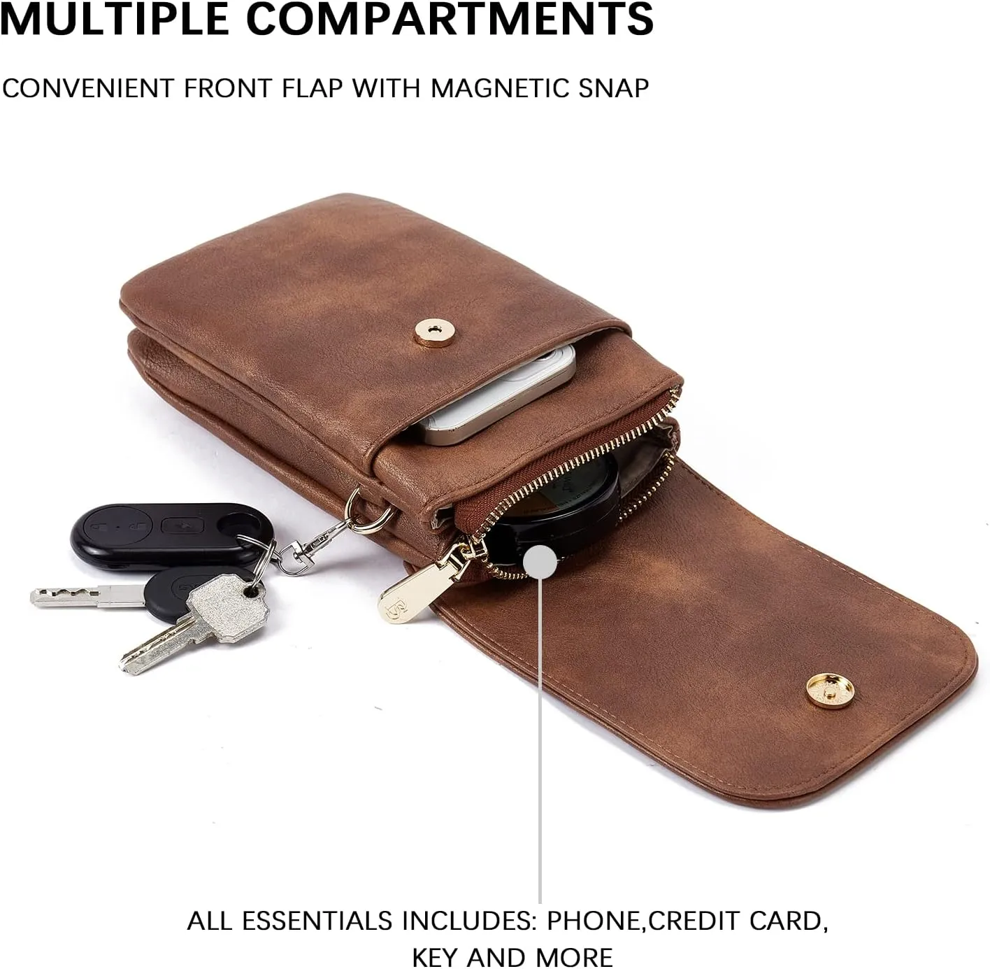 BOSTANTEN Vegan Leather Small Crossbody Bags for Women Designer Cell Phone Bag Wallet Purses Adjustable Strap