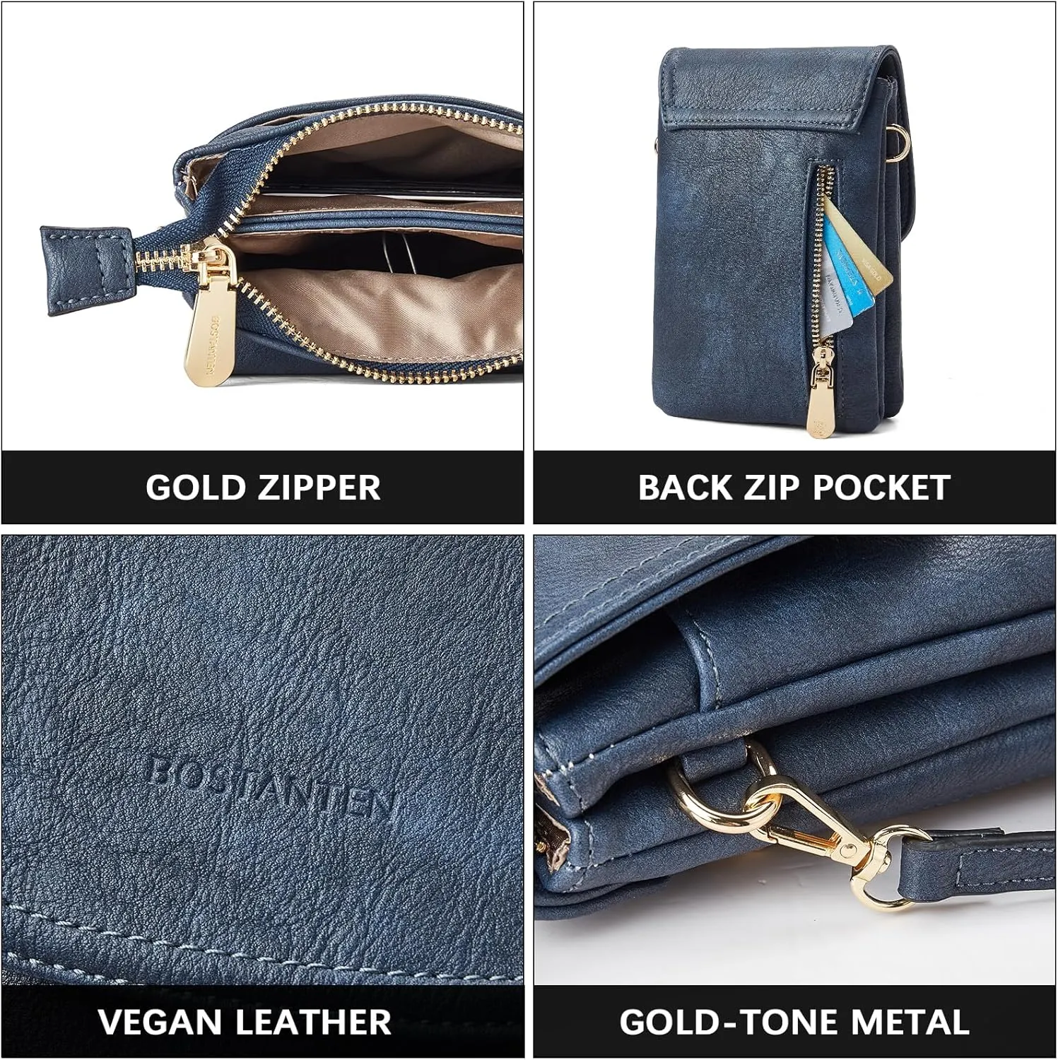 BOSTANTEN Vegan Leather Small Crossbody Bags for Women Designer Cell Phone Bag Wallet Purses Adjustable Strap