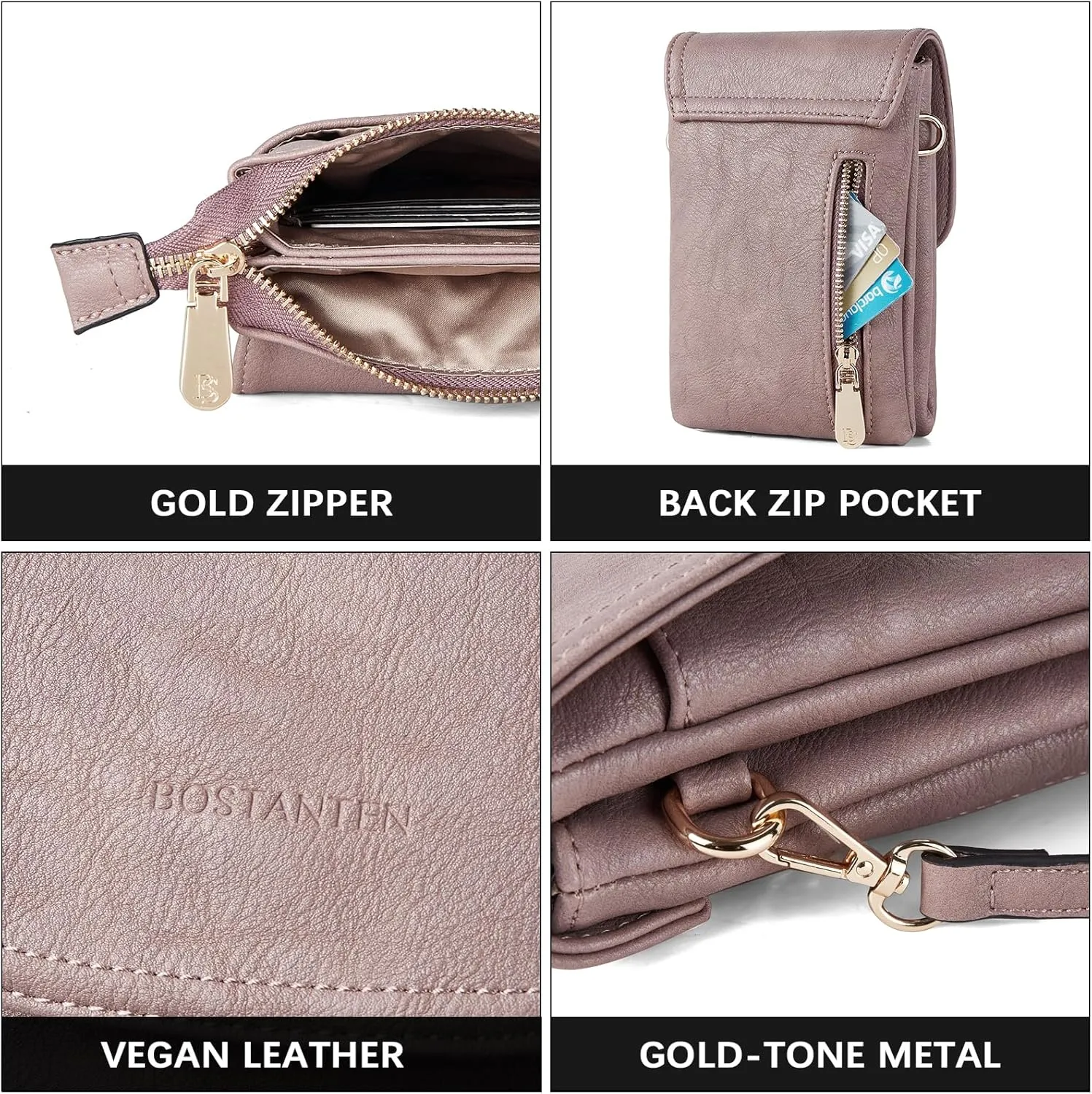 BOSTANTEN Vegan Leather Small Crossbody Bags for Women Designer Cell Phone Bag Wallet Purses Adjustable Strap