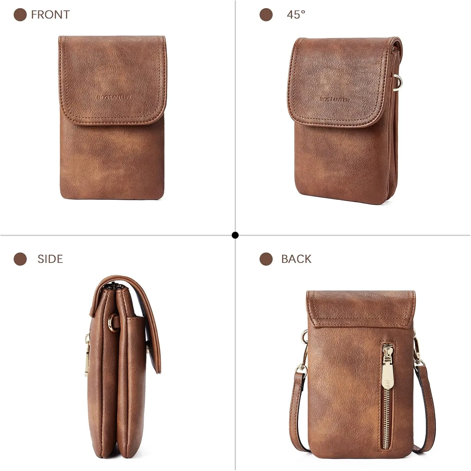 BOSTANTEN Vegan Leather Small Crossbody Bags for Women Designer Cell Phone Bag Wallet Purses Adjustable Strap
