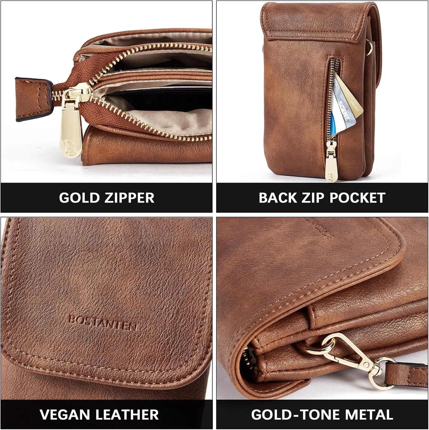 BOSTANTEN Vegan Leather Small Crossbody Bags for Women Designer Cell Phone Bag Wallet Purses Adjustable Strap