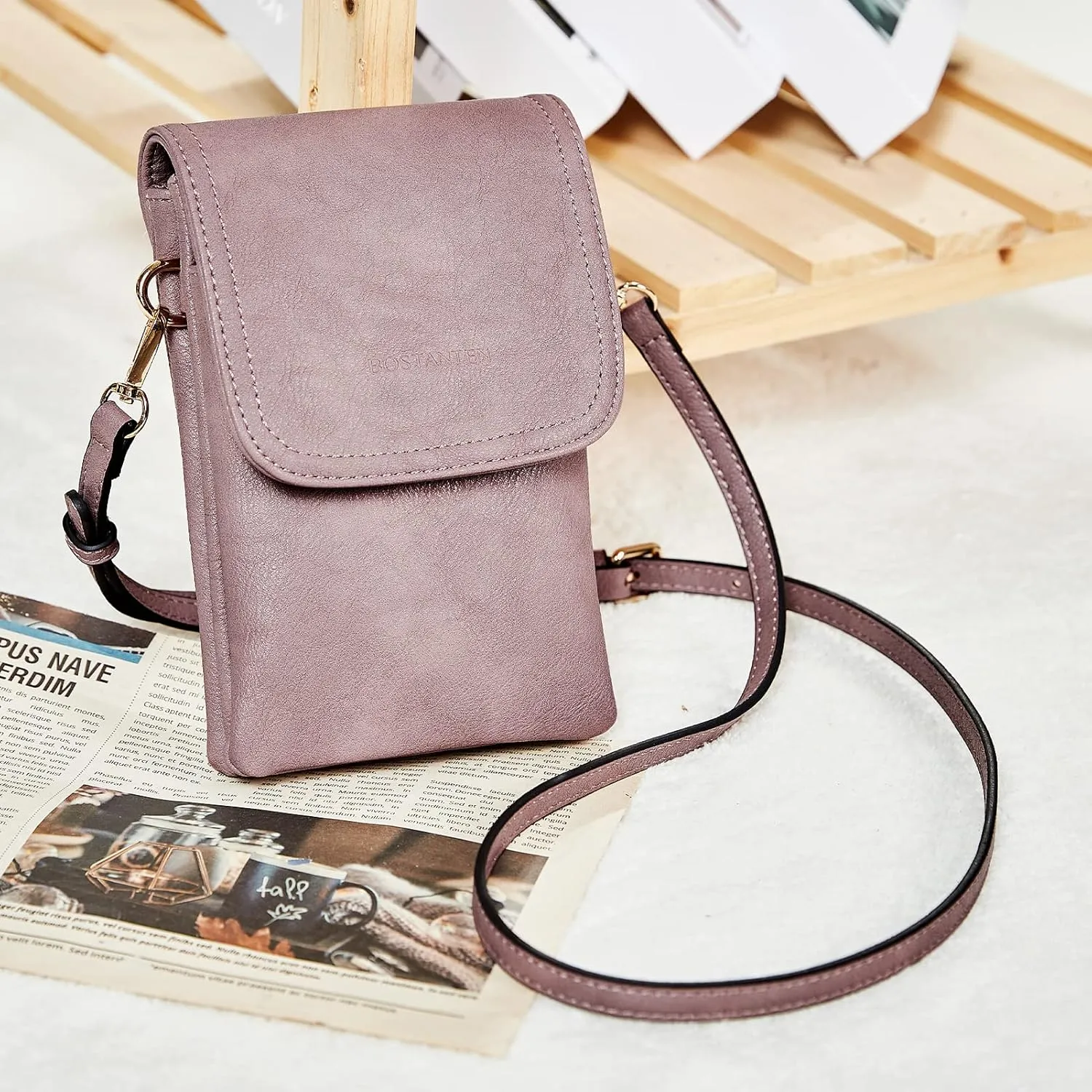BOSTANTEN Vegan Leather Small Crossbody Bags for Women Designer Cell Phone Bag Wallet Purses Adjustable Strap